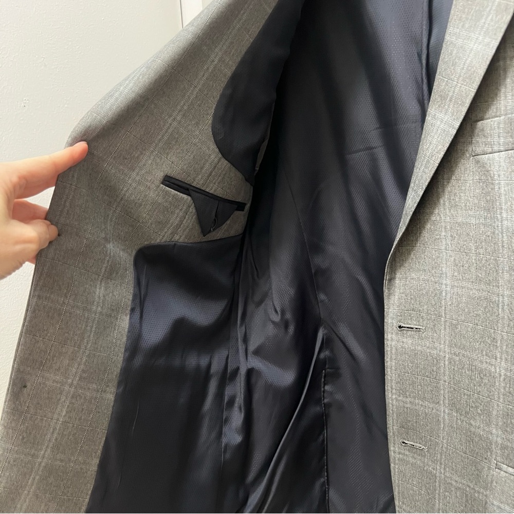 $30 SALE Michael Kors Mens Gray Windowpane Designer Blazer Sz 38 Regular Fit - Picture 9 of 13
